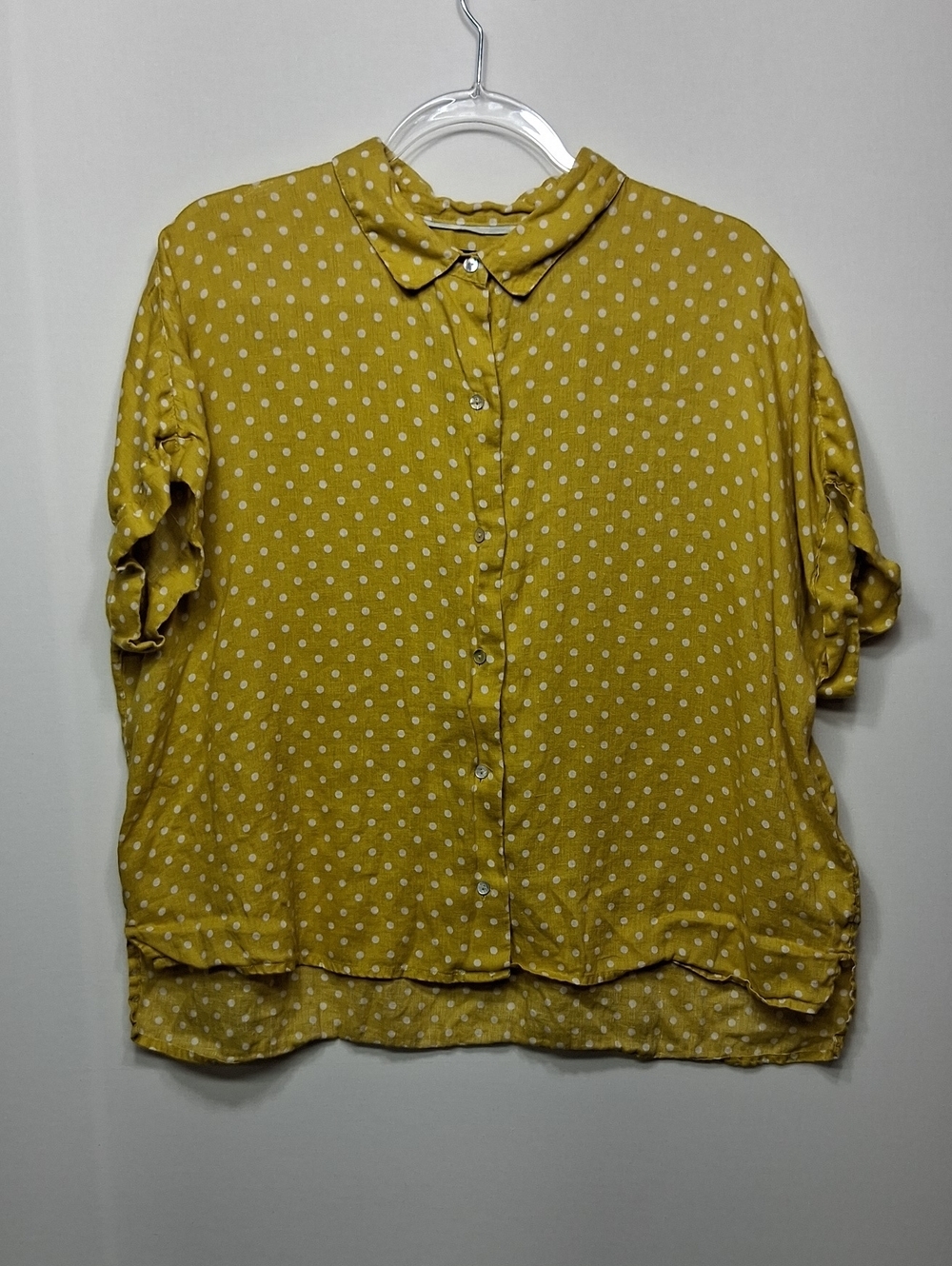 RACHEL Rachel Roy Yellow Polka Dot Button-Down Linen Blouse